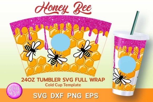 Bee and Honeycomb, Dripping Glitter Graphics for Tumbler Wraps