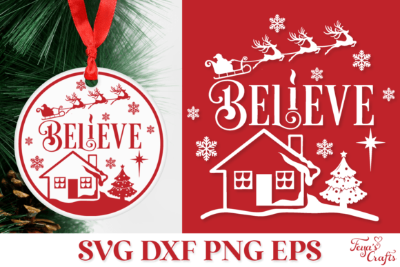 Believe Round Christmas SVG Ornament: Graphics for Crafts & Local Branding
