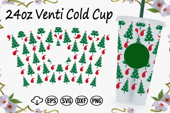 Christmas Tree 24oz Venti Cold Cup Graphics & Crafts