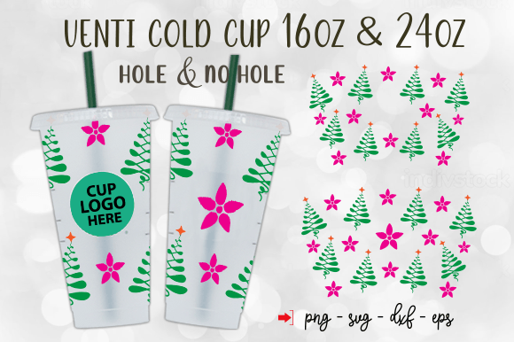 Christmas Tree Cold Cup 24oz Full Wrap: Graphics & Tumbler Wraps