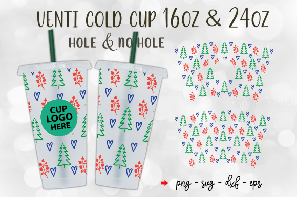 Christmas Tree Venti Cold Cup 24oz Wrap Graphics