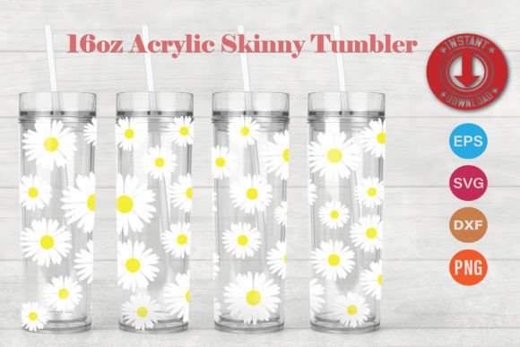 Daisies SVG 16oz Acrylic Skinny Tumbler: Graphics for Crafts & Content