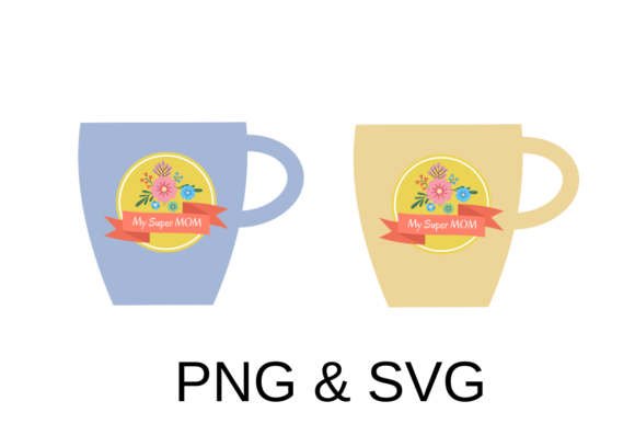 Happy Mother's Day Blue and Gold Cups: Graphics for Print Templates