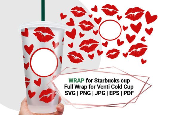 Hearts, Kisses Wrap SVG for Starbucks: Crafts & Graphics